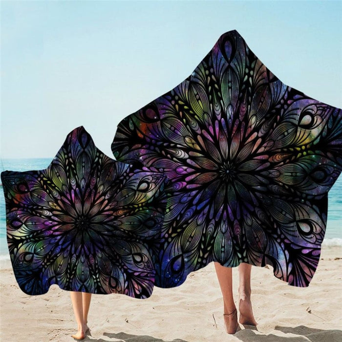 Mandala Hooded Towel For Adults Floral Lotus Microfiber Bath