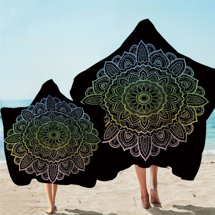 Mandala Hooded Towel For Adults Floral Lotus Microfiber Bath