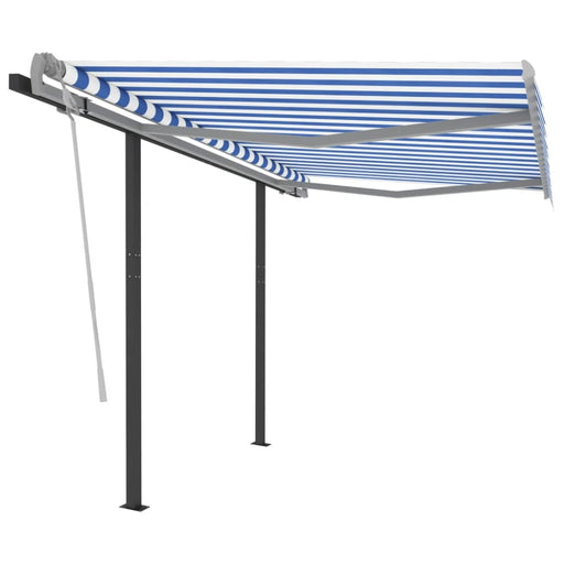 Manual Retractable Awning With Posts 3x2.5 m Blue And White