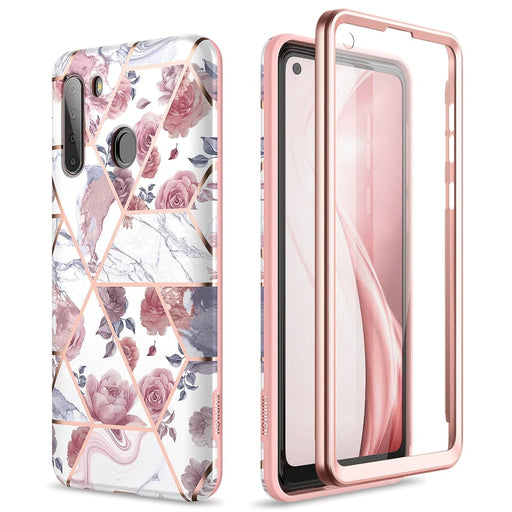 Marble Case For Samsung A21 W/ Screen Protector Rose