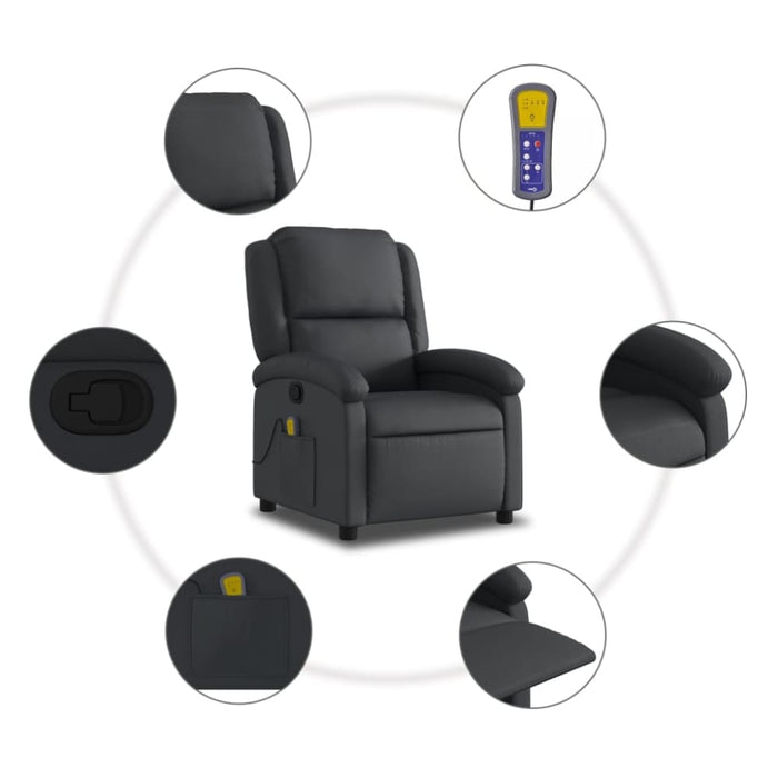 Massage Recliner Chair Black Real Leather Tioikt