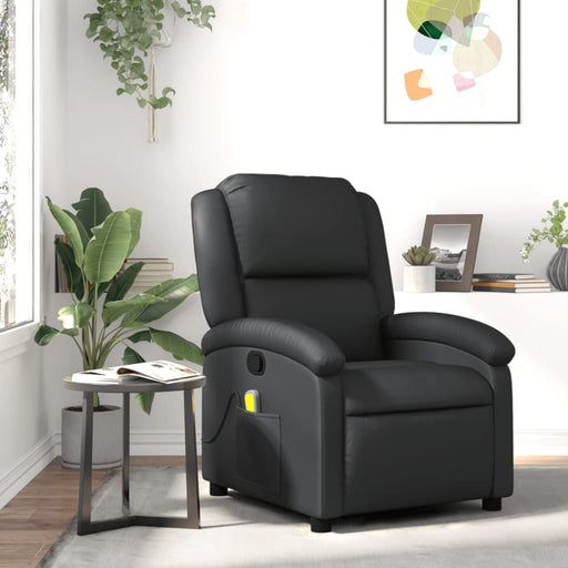 Massage Recliner Chair Black Real Leather Tioikt