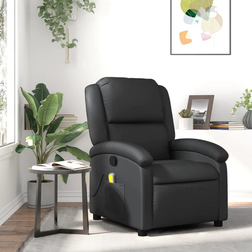 Massage Recliner Chair Black Real Leather Txbpaio