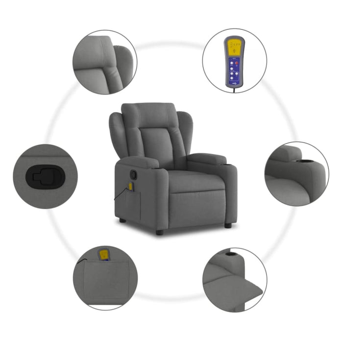 Massage Recliner Chair Dark Grey Fabric Txblbbo