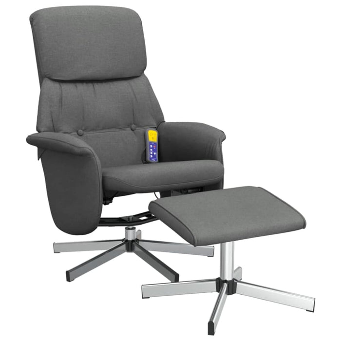 Massage Recliner Chair With Footstool Dark Grey Fabric