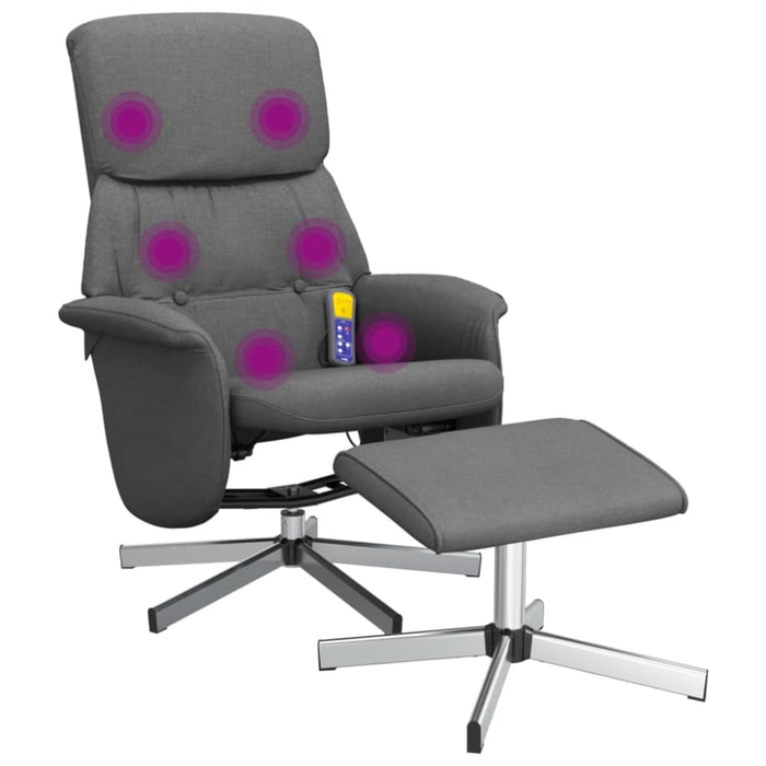 Massage Recliner Chair With Footstool Dark Grey Fabric