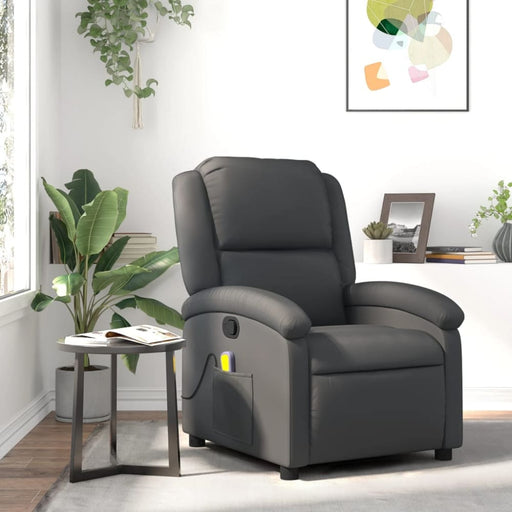 Massage Recliner Chair Grey Real Leather Tioikl