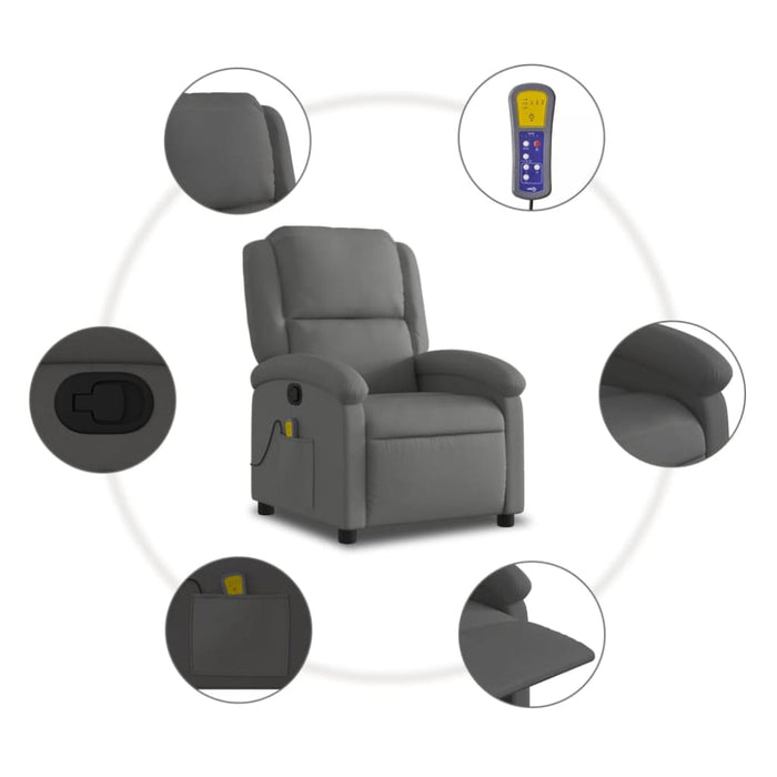 Massage Recliner Chair Grey Real Leather Tioikl