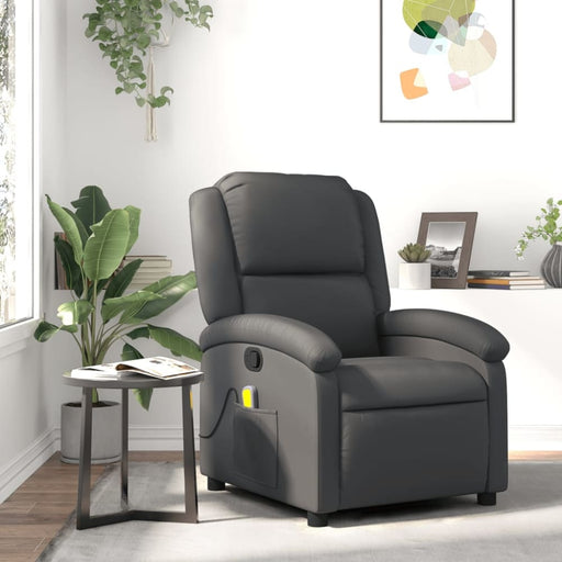 Massage Recliner Chair Grey Real Leather Txbpait