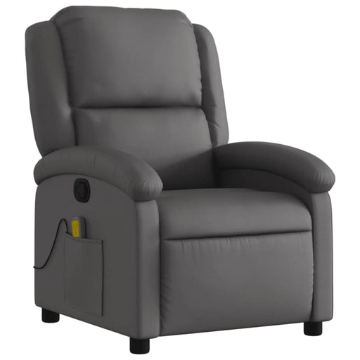 Massage Recliner Chair Grey Real Leather Txbpkxi