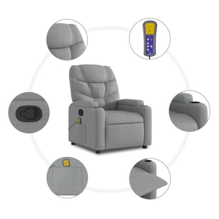 Massage Recliner Chair Light Grey Fabric Tixapt