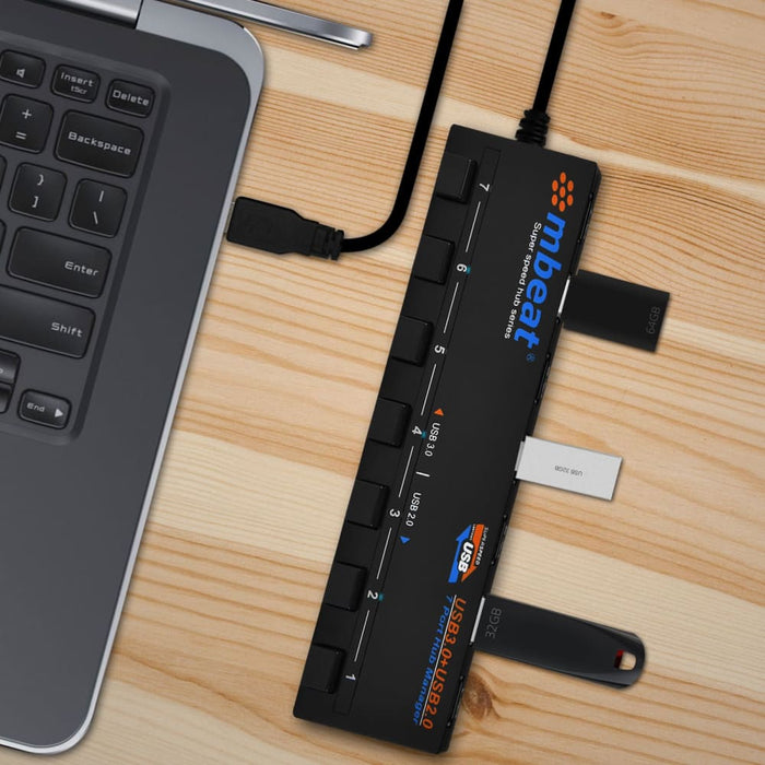 Mbeat 7-port Usb 3.0 And 2.0 Hub Manager With Switches