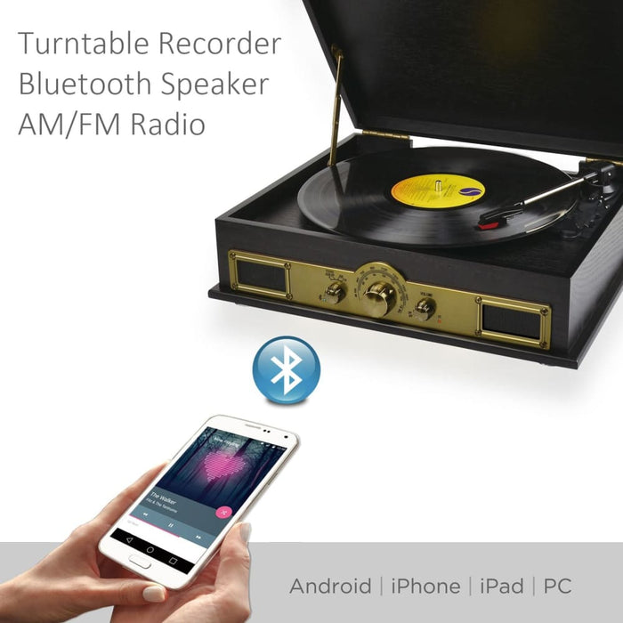 Mbeat Vintage Wood Turntable With Bluetooth Speaker Am Fm