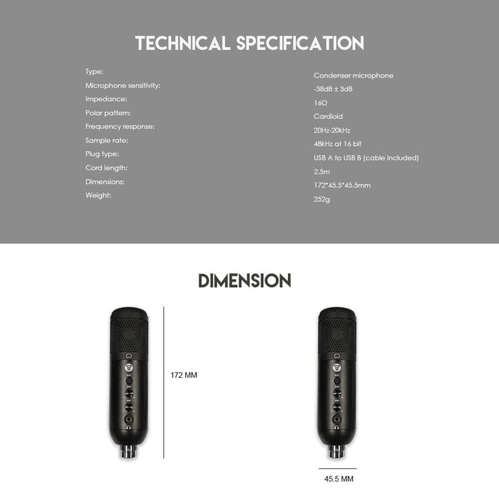 Mcx01 Professional Usb Condenser Microphone With Tripod Rgb