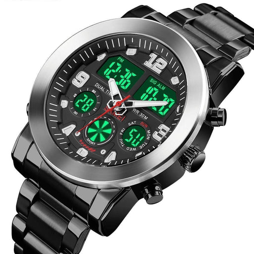 Men’s Led Dual Display Wristwatch Big Dial Quartz Waterproof