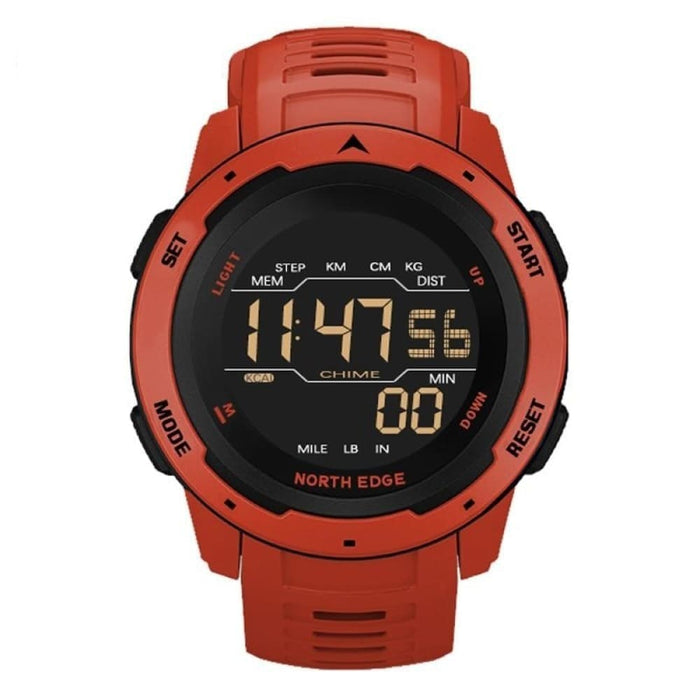 Mens Dual Time Pedometer 50m Waterproof Digital Wrist Watch