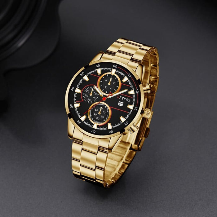 Men’s Fashion Luxury Gold Stainless Steel Quartz Watches