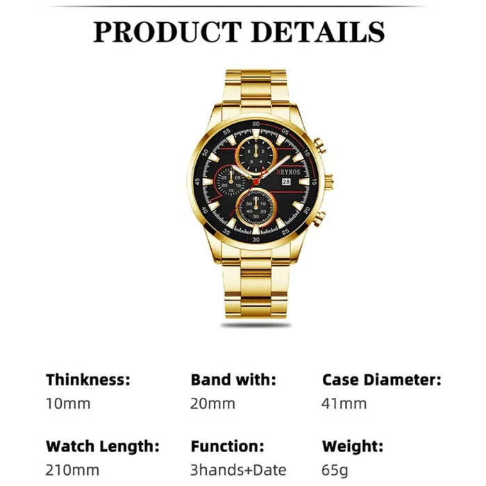 Men’s Fashion Luxury Gold Stainless Steel Quartz Watches