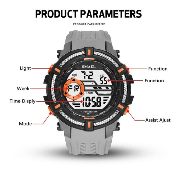 Men’s Multi-functional Big Dial Led Sport Wrist Watch