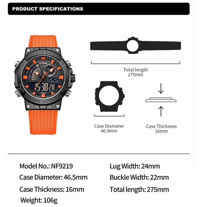 Men’s Silicone Analogweek Calendar Display Dual 3atm 30m