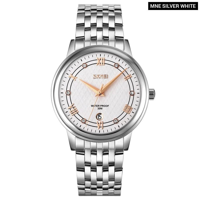 Men’s Women’s Stainless Steel Band Analog Calendar