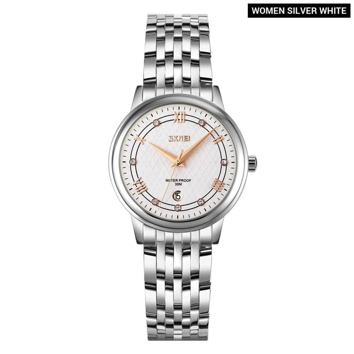 Men’s Women’s Stainless Steel Band Analog Calendar