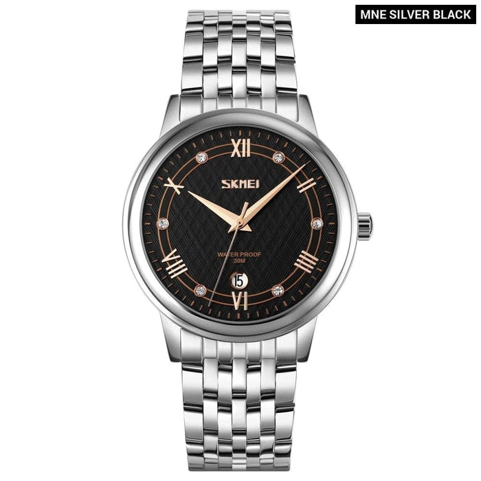 Men’s Women’s Stainless Steel Band Analog Calendar