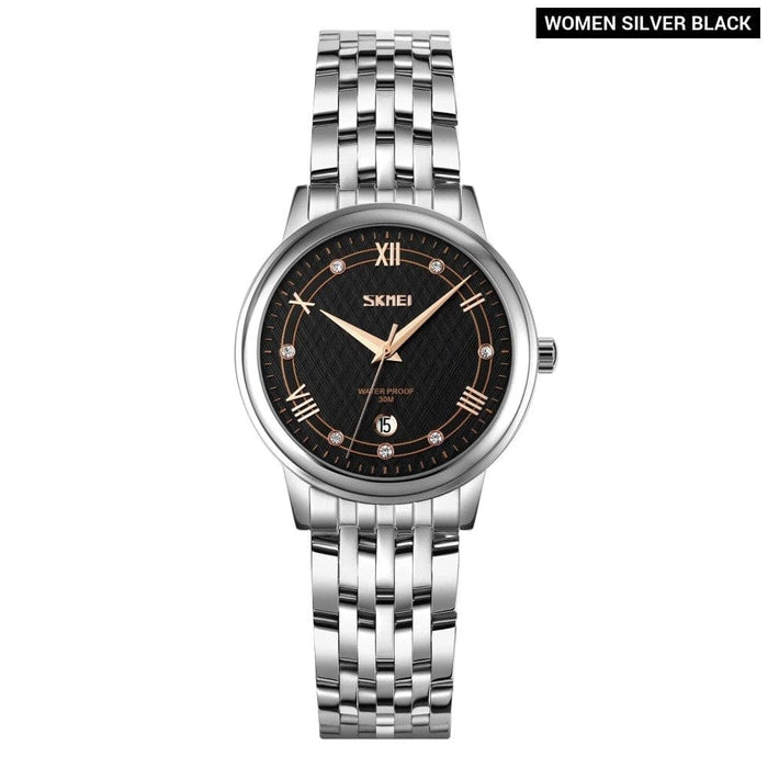 Men’s Women’s Stainless Steel Band Analog Calendar