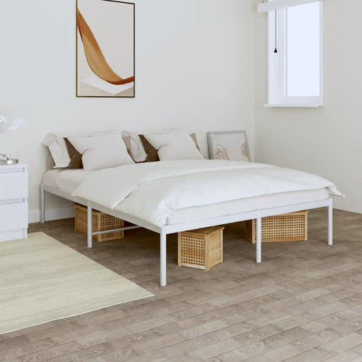 Metal Bed Frame White 153x203 Cm Queen Tpbkop