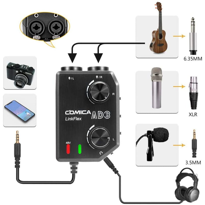 Microphone Amplifier Adapter With 2-channels 48v Phantom