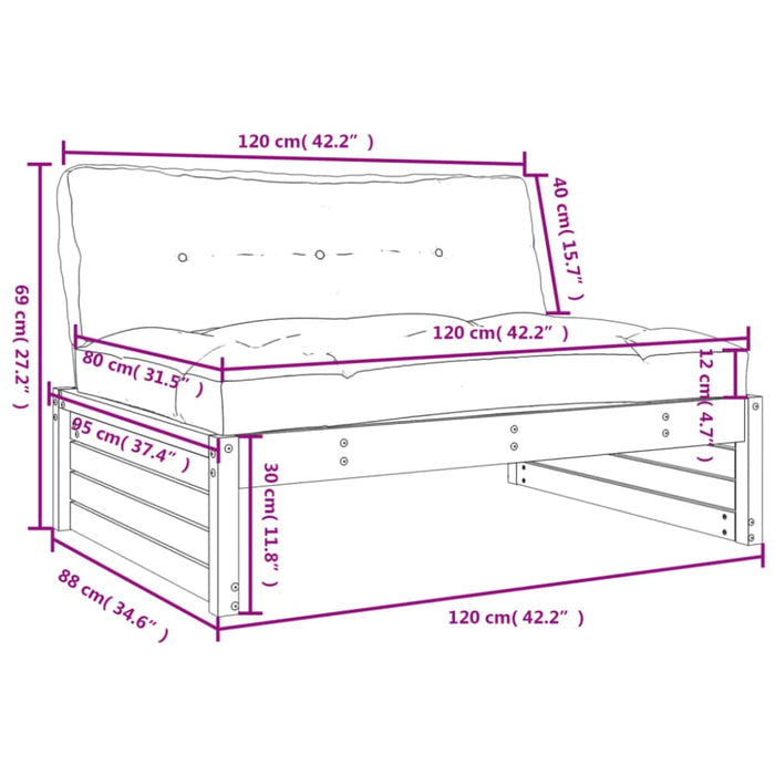 Middle Sofa 120x80 Cm Solid Wood Pine Nxpipn