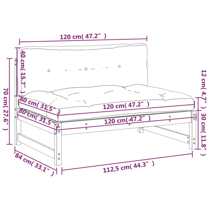 Middle Sofa Black 120x80 Cm Solid Wood Pine Nxpita