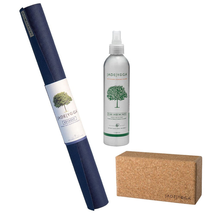 Midnight Yoga Mat Cork Block And Plant Based Wash Kit