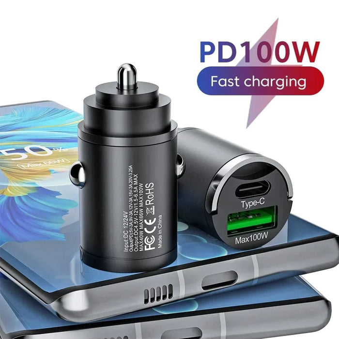 Mini 100w Pd Qc Fast Charging Usb c Car Phone Charger