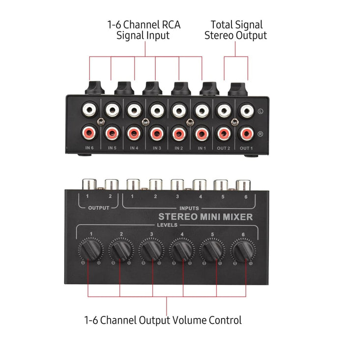 Mini Stereo 6 Channel Passive Mixer Rca Portable Audio In 2