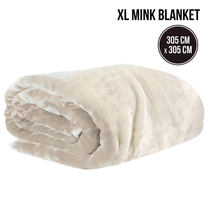 Xl Double-Sided Oversized Faux Mink Blanket 305X305Cm Beige