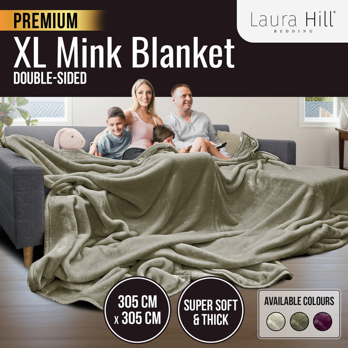 Xl Double-Sided Oversized Faux Mink Blanket 305X305Cm Olive