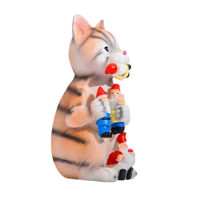 Vibe Geeks Mischievous Cat Garden Gnome Outdoor Statue