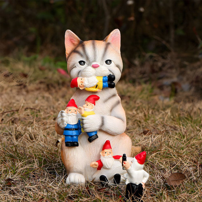 Vibe Geeks Mischievous Cat Garden Gnome Outdoor Statue