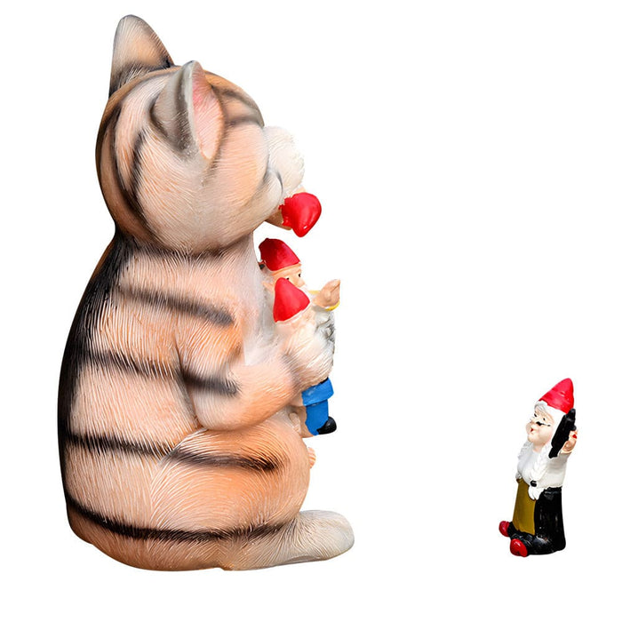 Vibe Geeks Mischievous Cat Garden Gnome Outdoor Statue