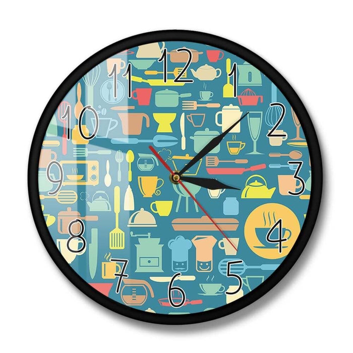 Modern Art Prints Kitchen Wall Clock Utensils Inspired Cook