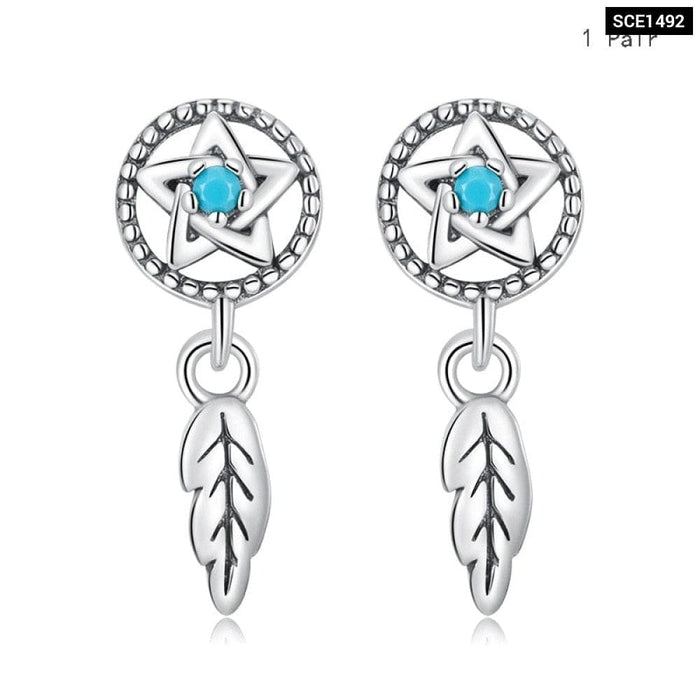 Mono-earring 925 Silver Clip Dreamcatcher Hollow Evil Eye