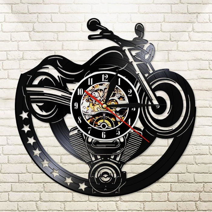 Motorcycle Vinyl Record Led Wall Clock Garage Unique Art