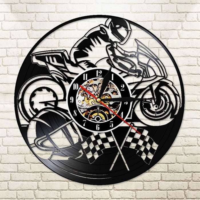 Motorcycle Vinyl Record Led Wall Clock Motorbike Decorative