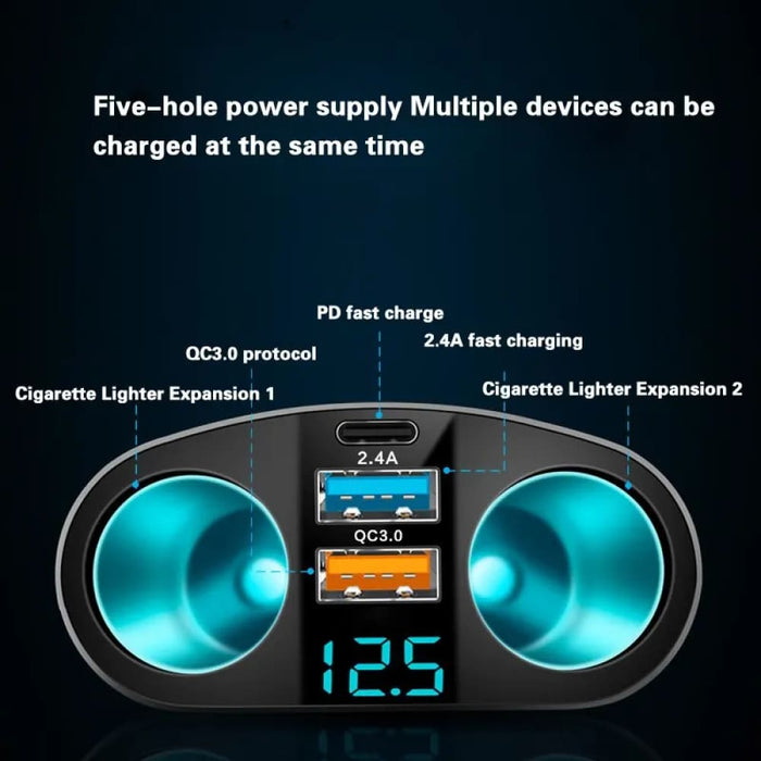 Multi Device Car Charger With Digital Display