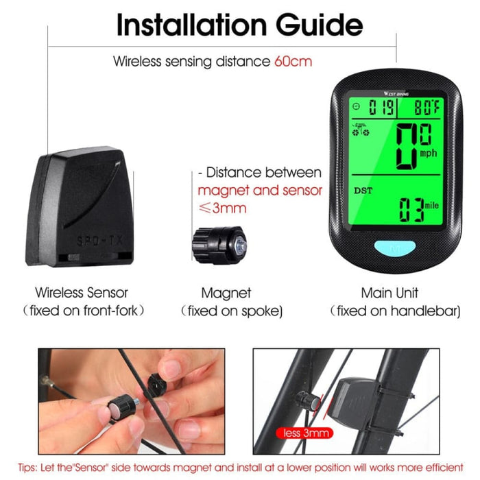 Multi-functional Wireless Bicycle Speedometer With Led