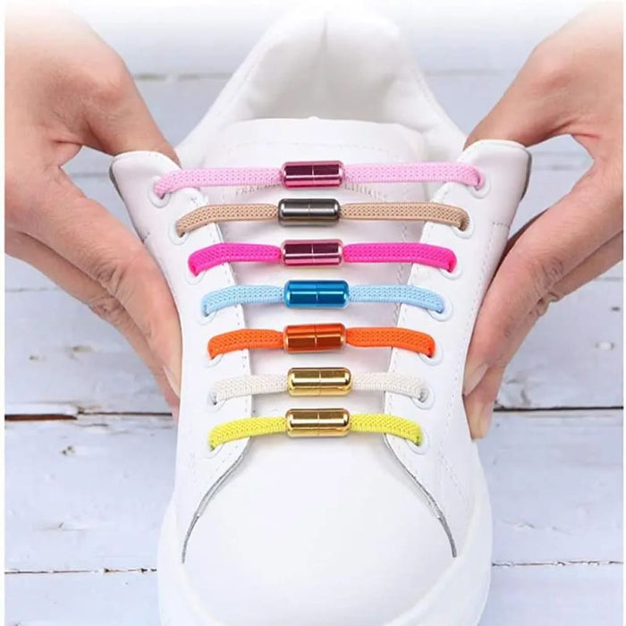 Multicolour Lock No Tie Elastic Sneakers Elderly Quick