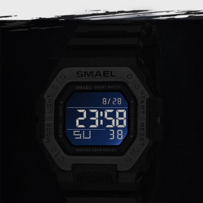 Multifunctional Digital Men Wristwatch With Rubber Strap