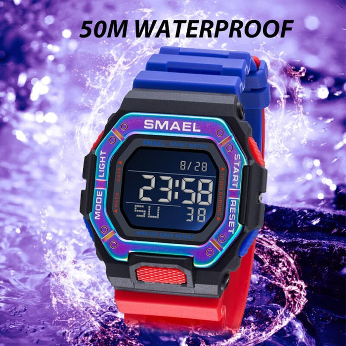 Multifunctional Digital Men Wristwatch With Rubber Strap