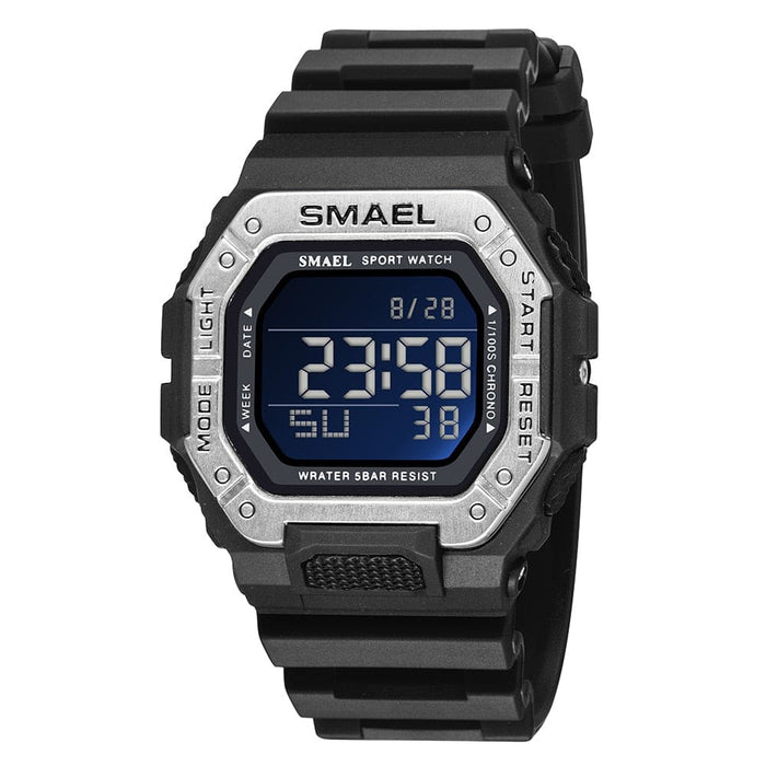 Multifunctional Digital Men Wristwatch With Rubber Strap